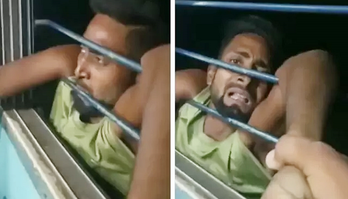 ট্রেনের জানালায় ঝুলে রইলো চোর