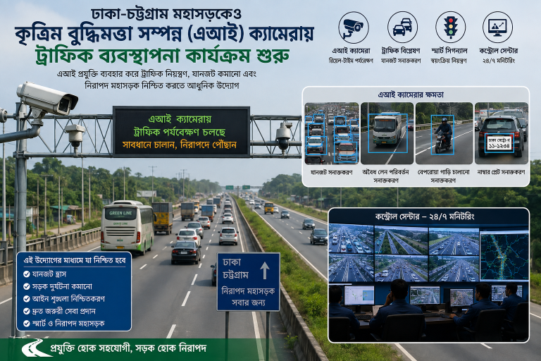 ঢাকা-চট্টগ্রাম মহাসড়কে এআই ক্যামেরায় হবে জরিমানা