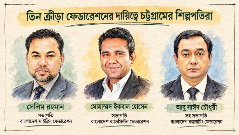 খেলাধুলার তিন ফেডারেশনের  শীর্ষ পদে চট্টগ্রামের  তিন শিল্পপতি